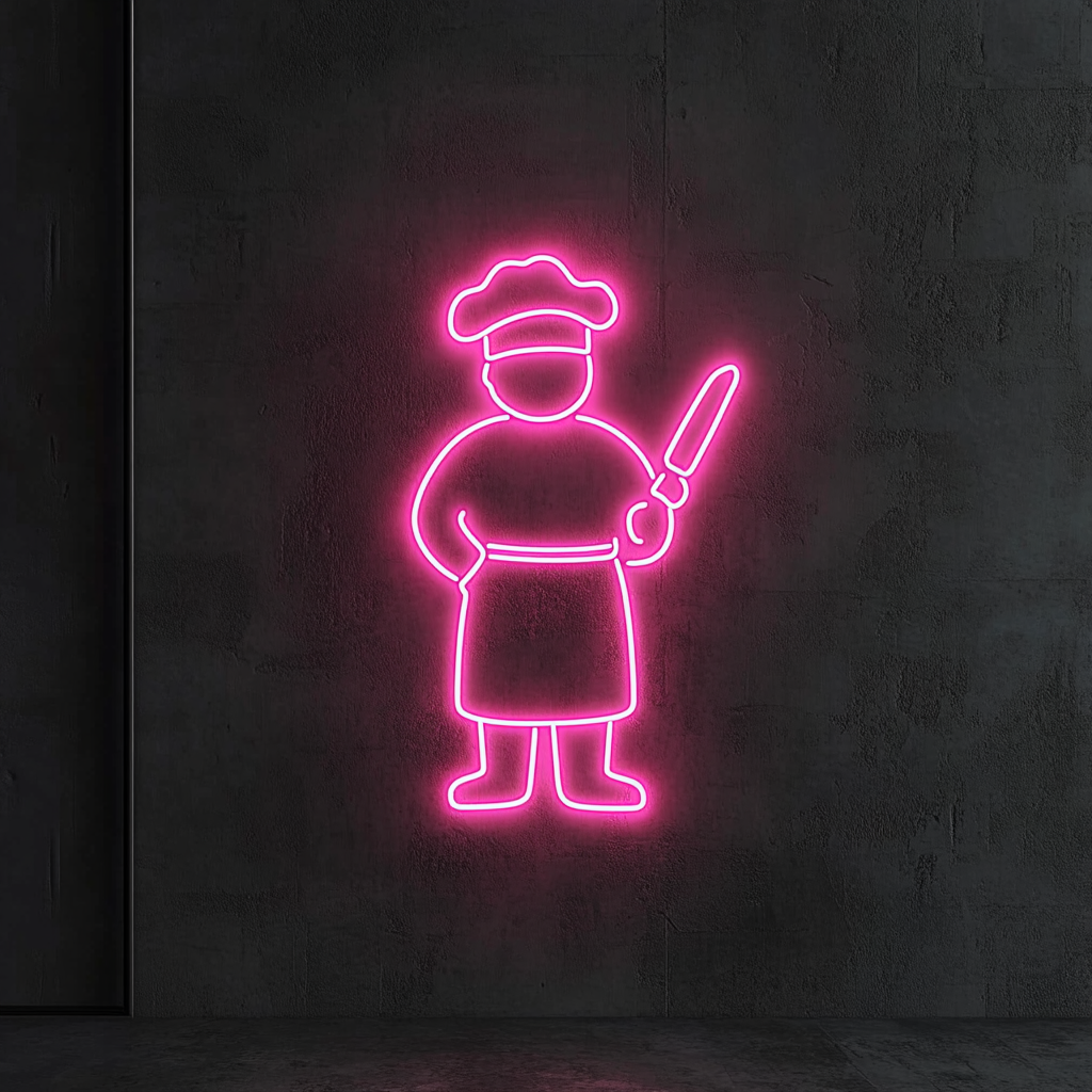 Sushi Chef with Knife - Pink Neon Sign, 24 Inches