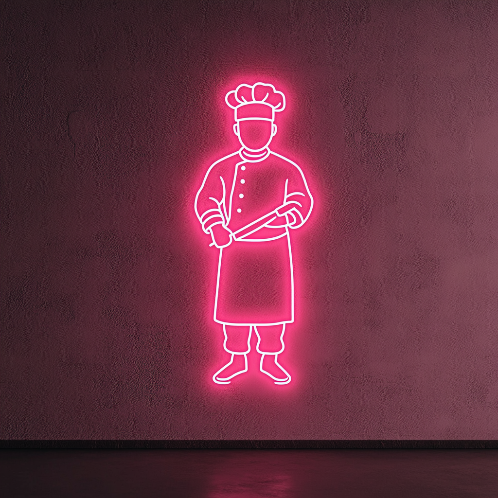 Sushi Chef with Knife - Pink Neon Sign, 24 Inches