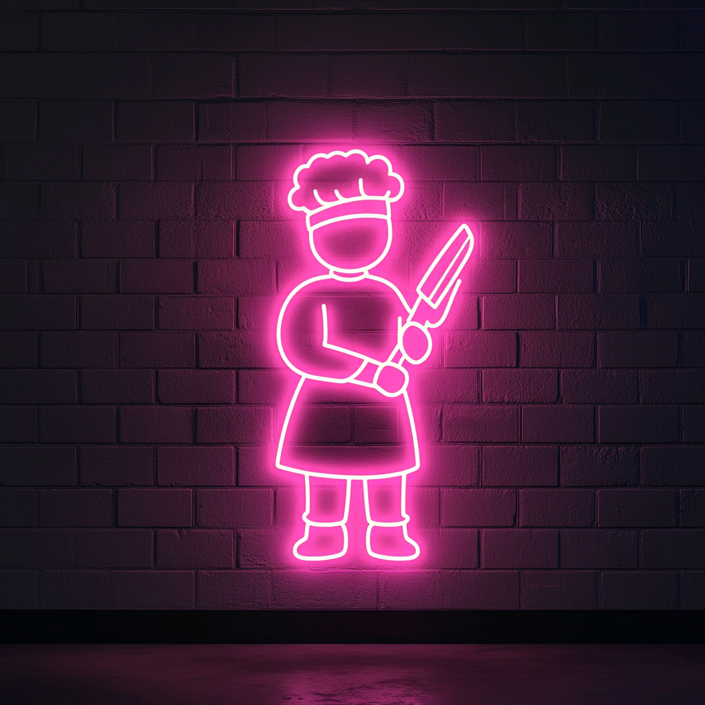 Sushi Chef with Knife - Pink Neon Sign, 24 Inches