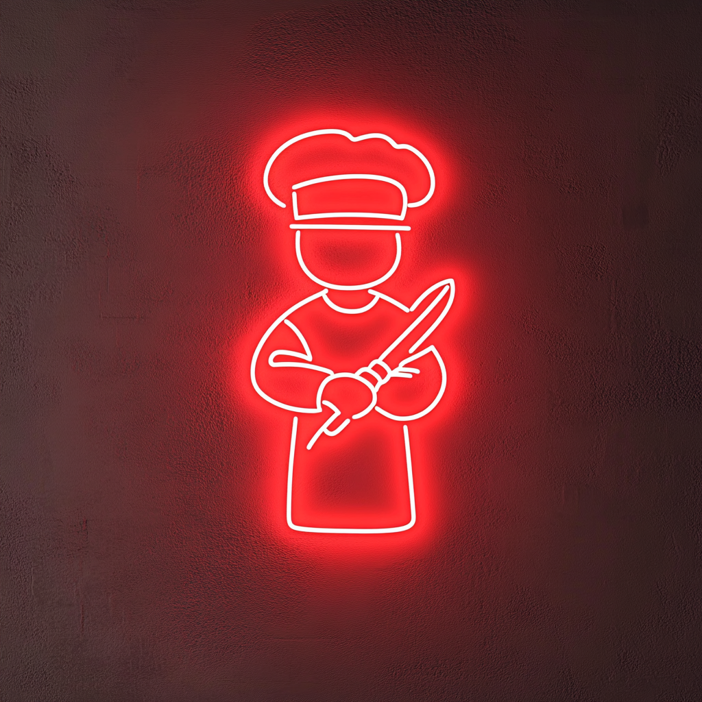 Sushi Chef with Knife - Red Neon Sign, 24 Inches