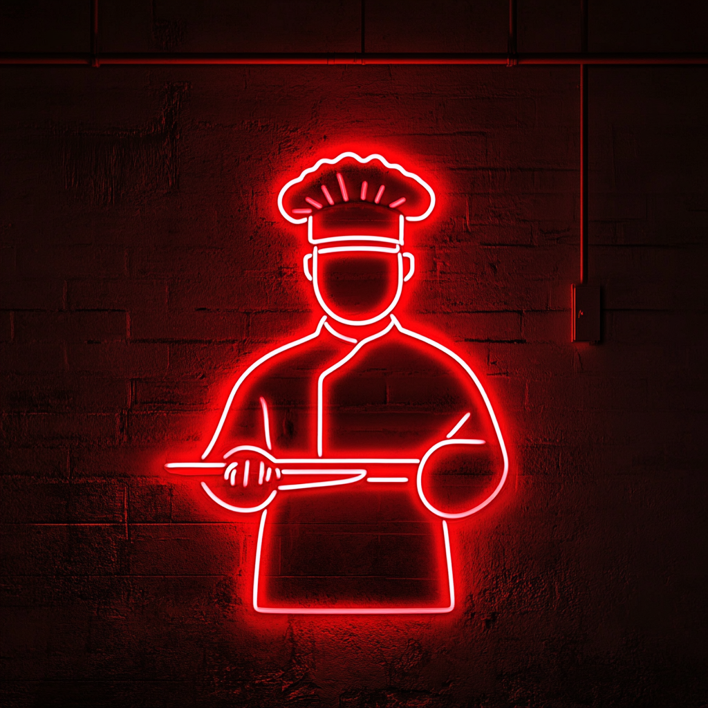 Sushi Chef with Knife - Red Neon Sign, 18 Inches