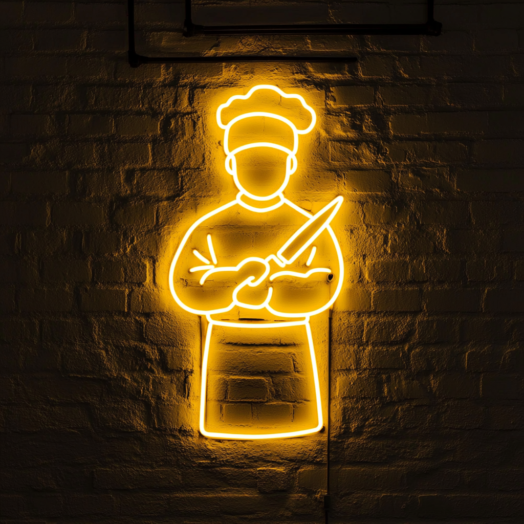 Sushi Chef with Knife - Yellow Neon Sign, 24 Inches