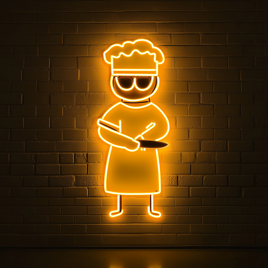 Sushi Chef with Knife - Yellow Neon Sign, 24 Inches