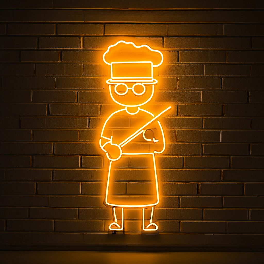 Sushi Chef with Knife - Yellow Neon Sign, 24 Inches
