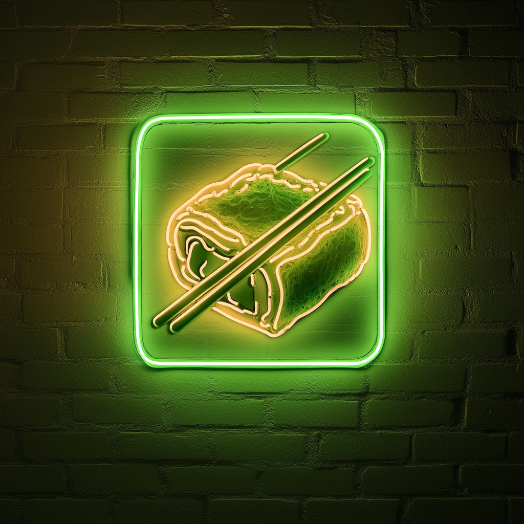 Sushi Roll with Chopsticks - Green Neon Sign, 18 Inches