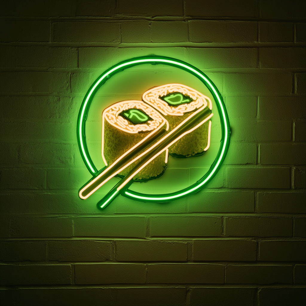 Sushi Roll with Chopsticks - Green Neon Sign, 24 Inches