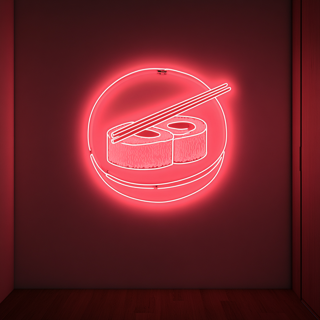 Sushi Roll with Chopsticks - Pink Neon Sign, 24 Inches