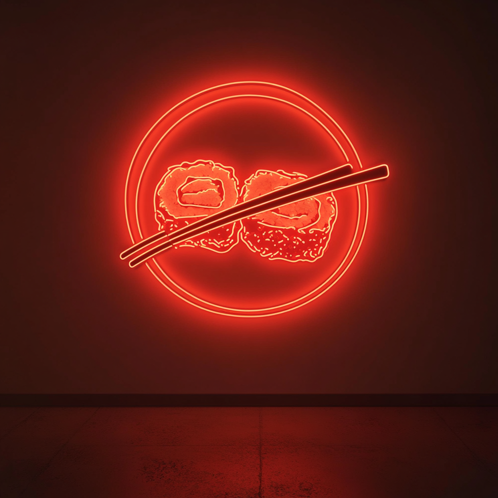 Sushi Roll with Chopsticks - Red Neon Sign, 18 Inches