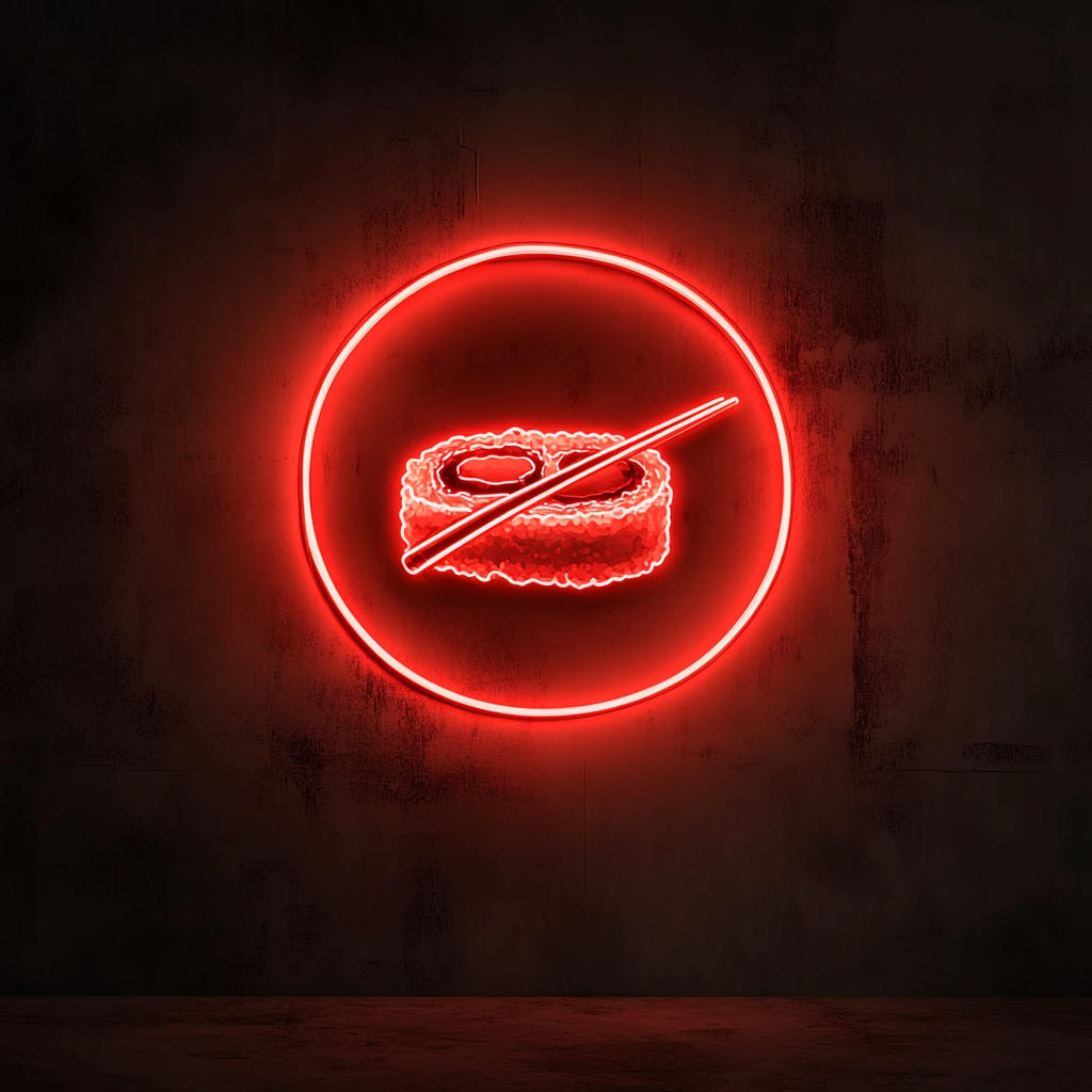 Sushi Roll with Chopsticks - Red Neon Sign, 24 Inches