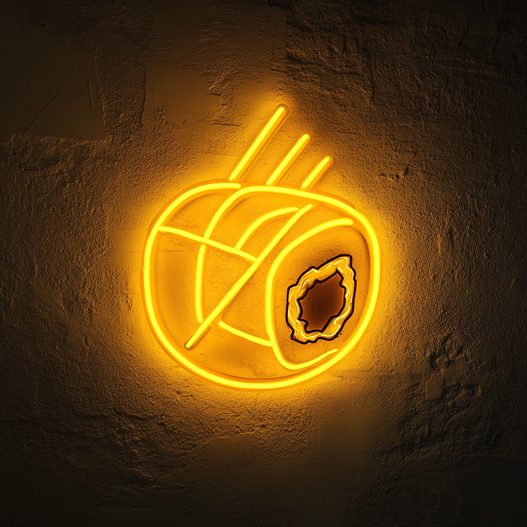 Sushi Roll with Chopsticks - Yellow Neon Sign, 24 Inches