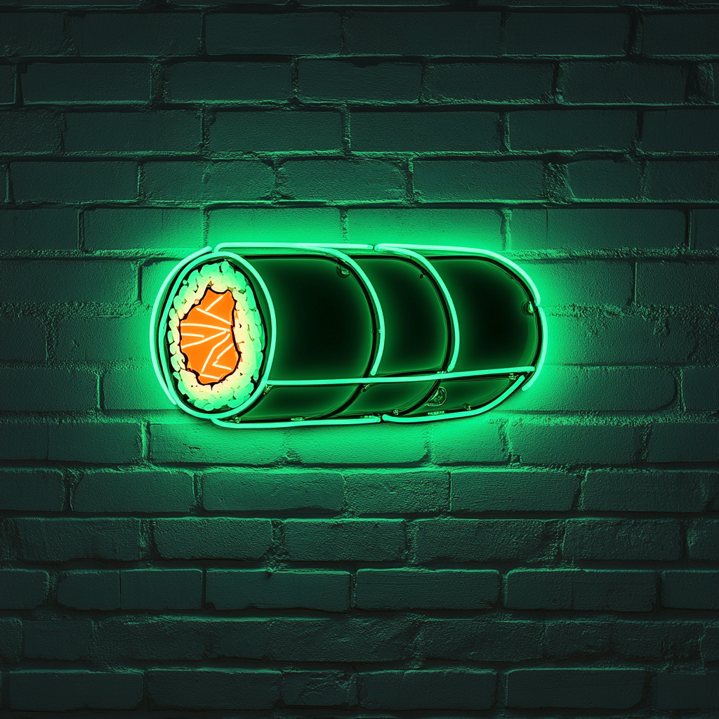 Sushi Roll with Salmon - Green Neon Sign, 18 Inches