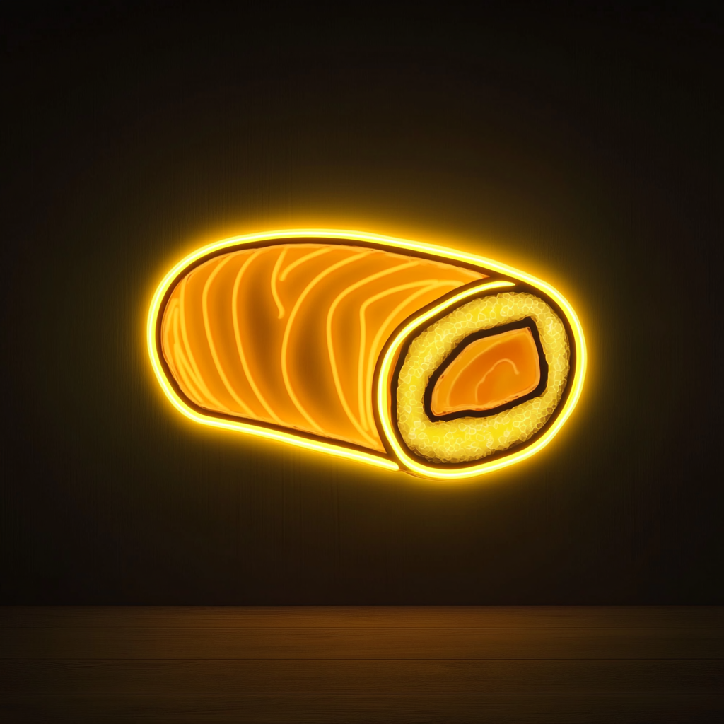 Sushi Roll with Salmon - Yellow Neon Sign, 18 Inches