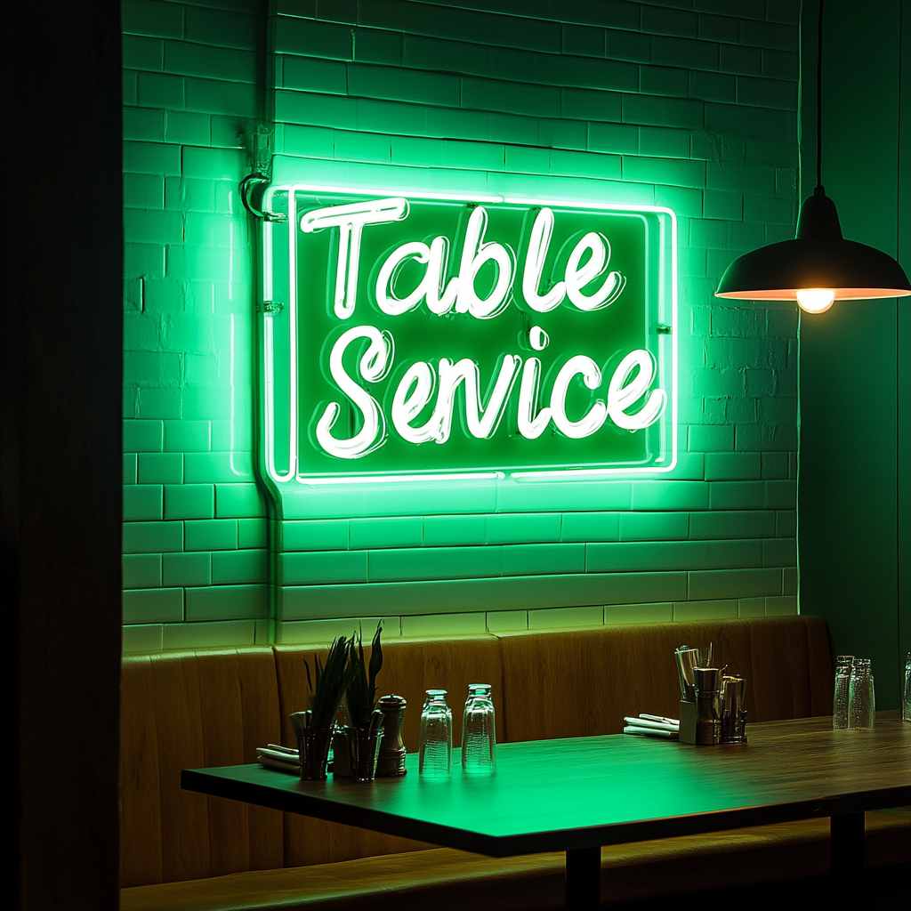 "Table Service" - Green Neon Sign, 24 Inches
