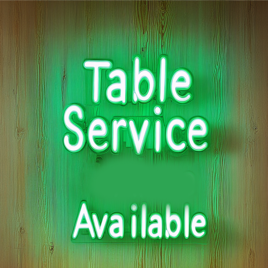 "Table Service Available" - Green Neon Sign, 24 Inches