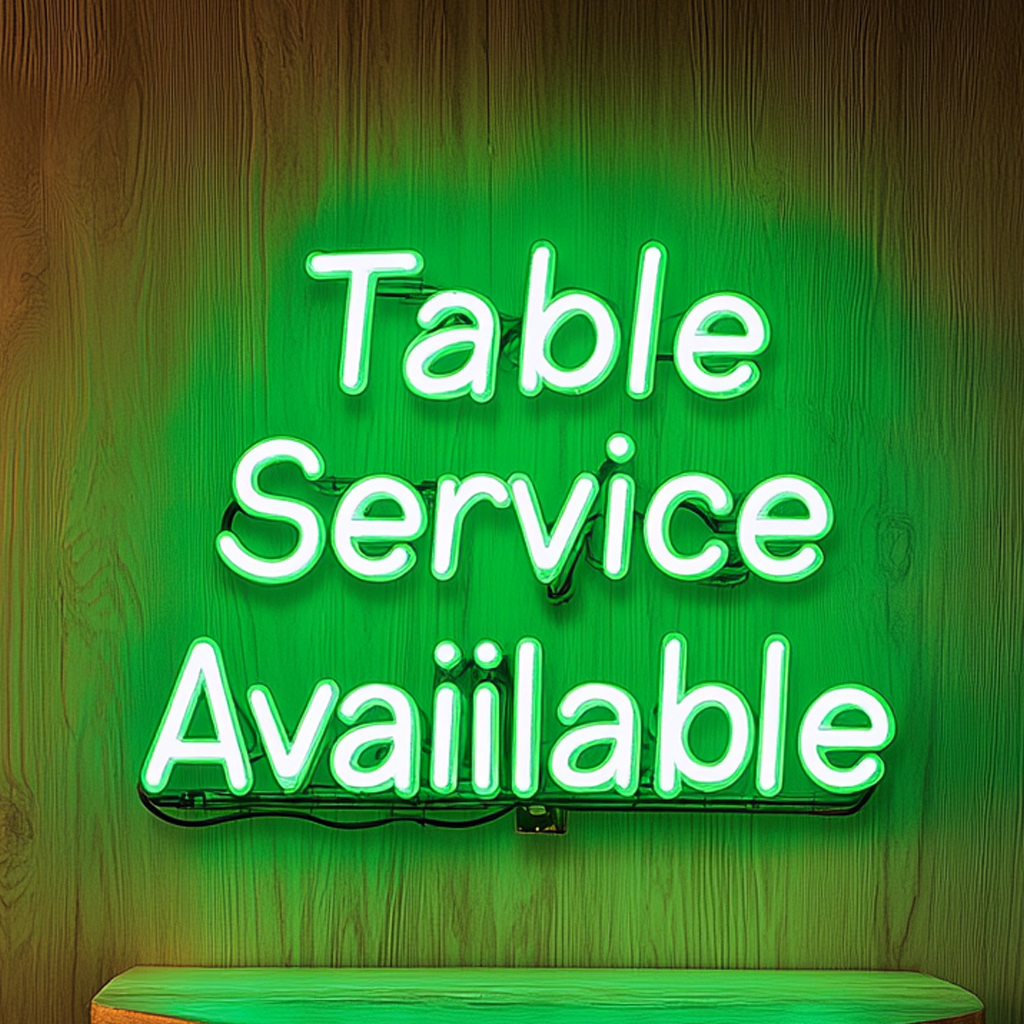 "Table Service Available" - Green Neon Sign, 24 Inches