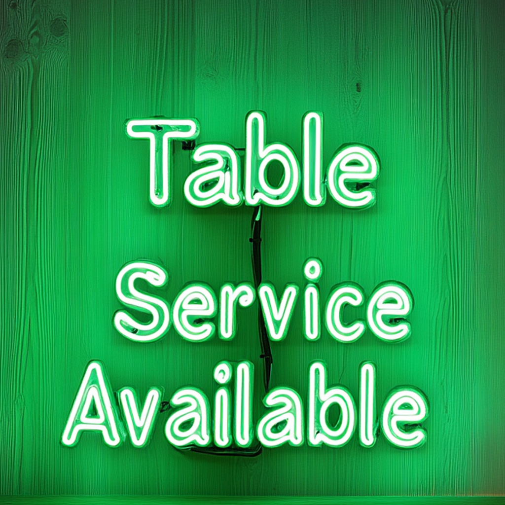 "Table Service Available" - Green Neon Sign, 24 Inches