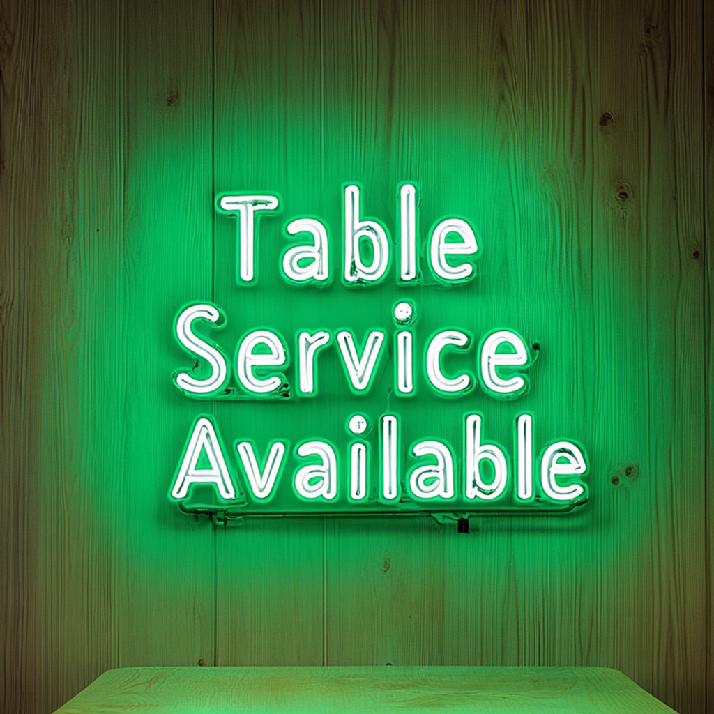 "Table Service Available" - Green Neon Sign, 24 Inches