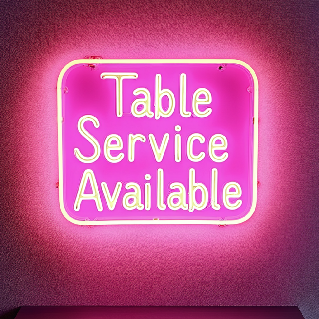 "Table Service Available" - Pink Neon Sign, 24 Inches