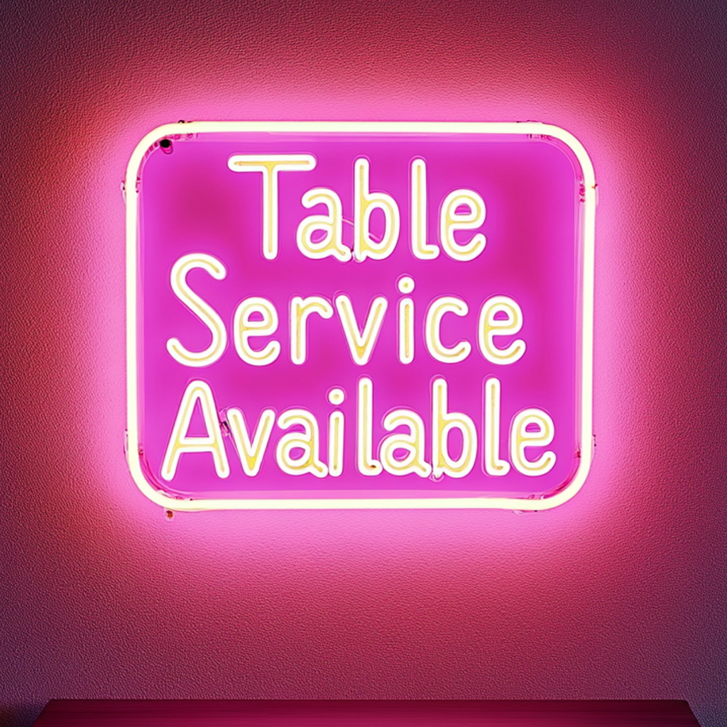 "Table Service Available" - Pink Neon Sign, 24 Inches