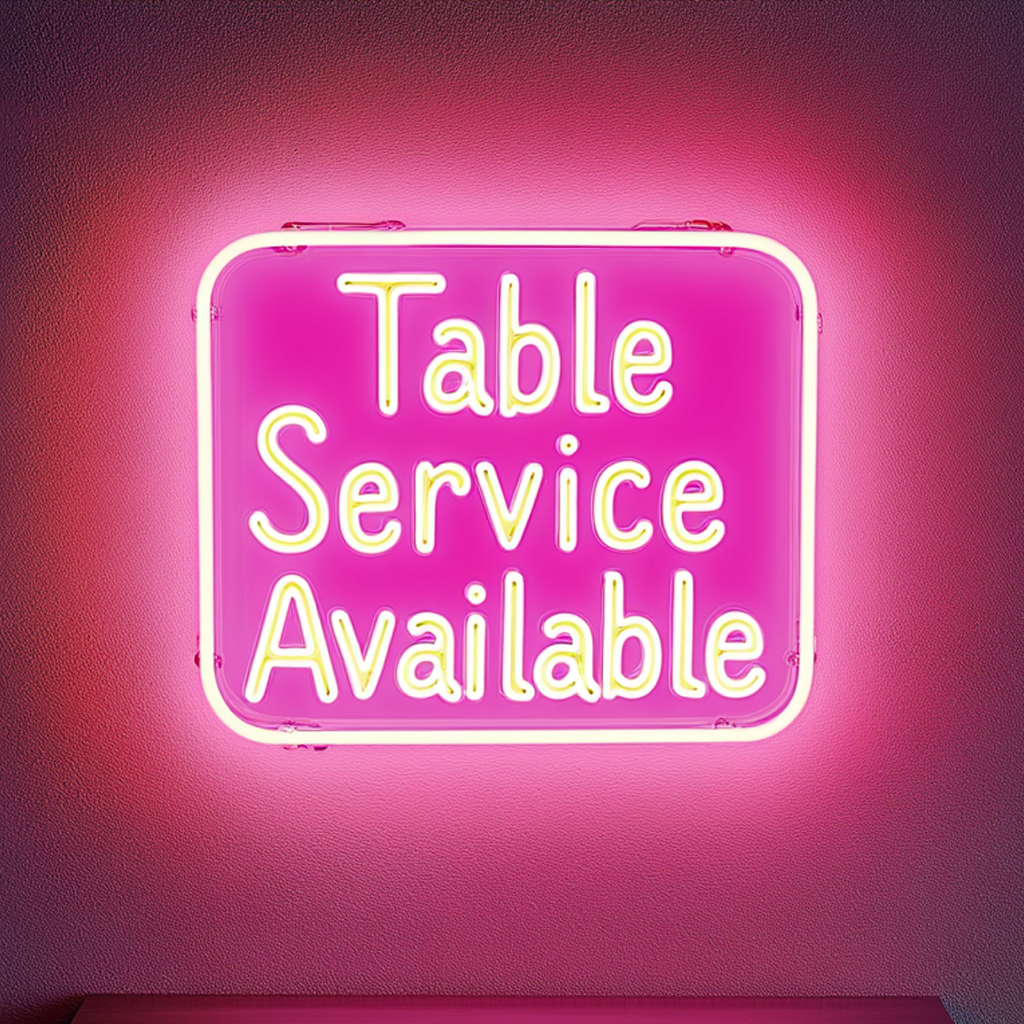 "Table Service Available" - Pink Neon Sign, 24 Inches
