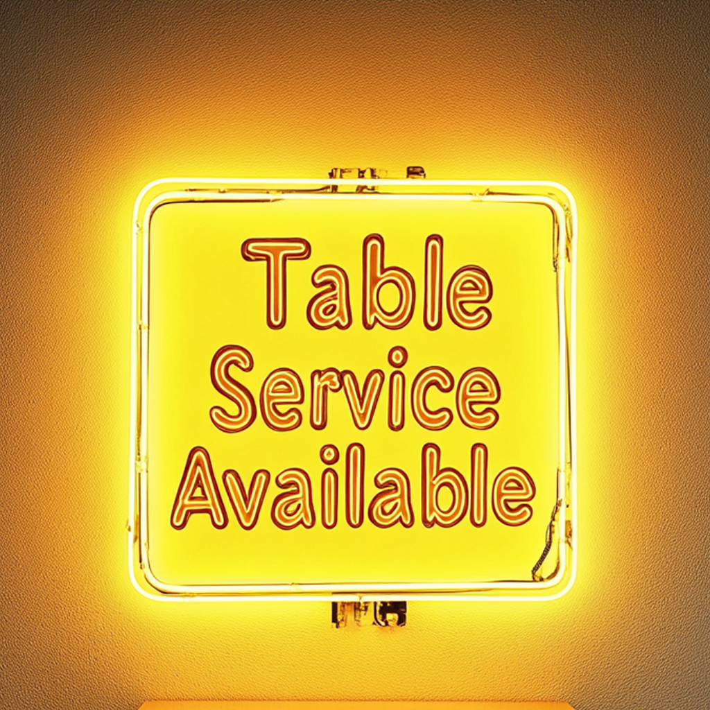 "Table Service Available" - Yellow Neon Sign, 24 Inches