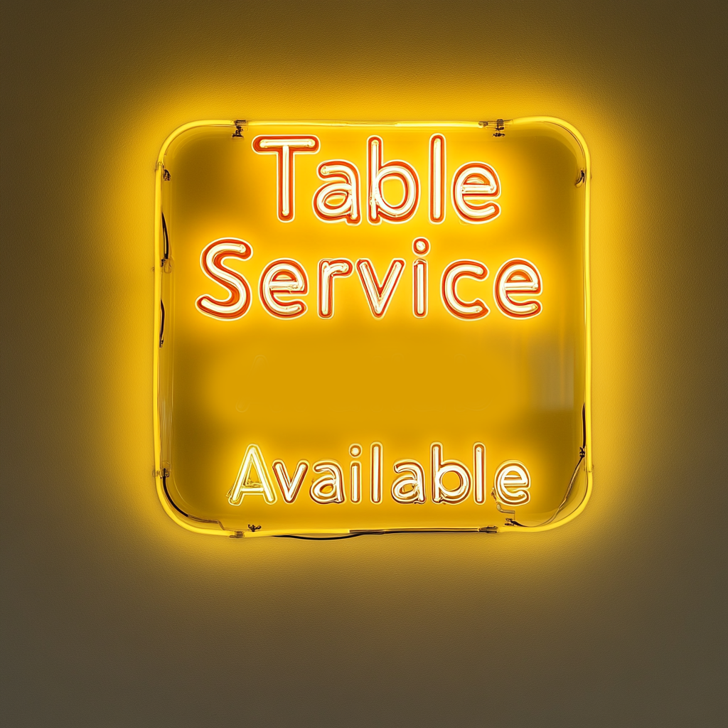 "Table Service Available" - Yellow Neon Sign, 24 Inches