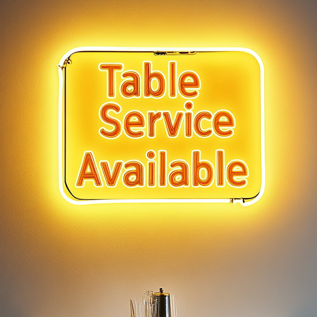 "Table Service Available" - Yellow Neon Sign, 24 Inches