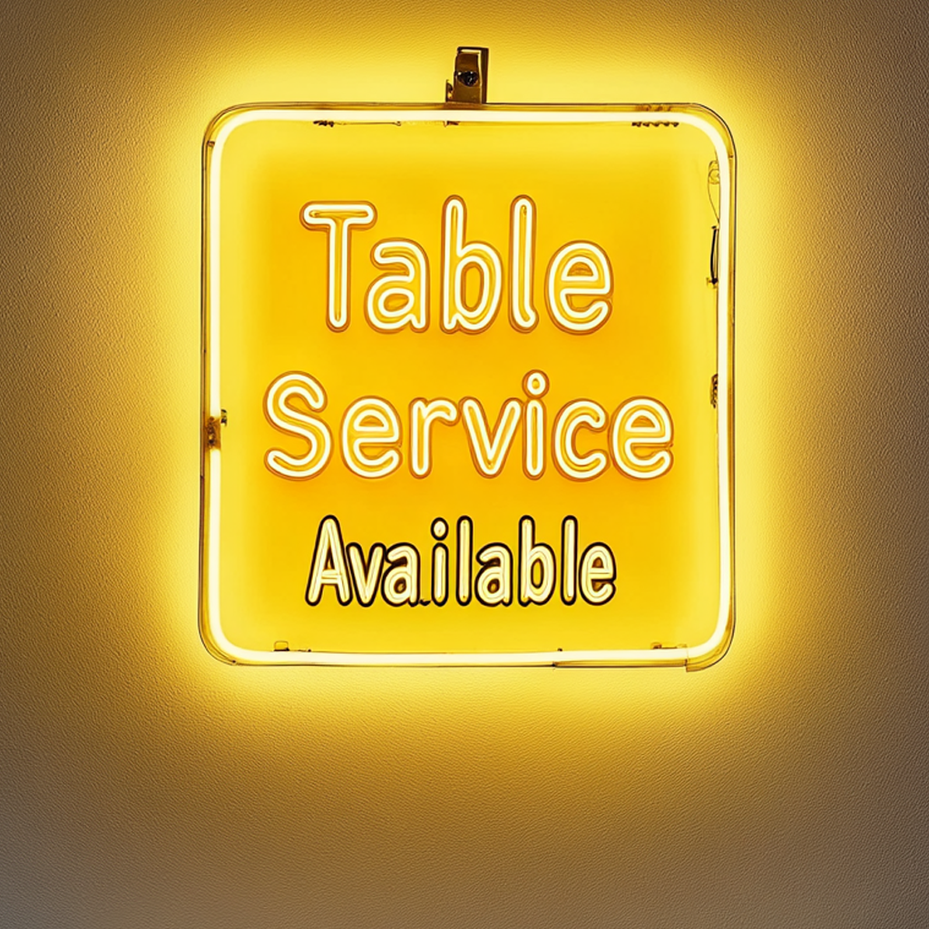 "Table Service Available" - Yellow Neon Sign, 24 Inches