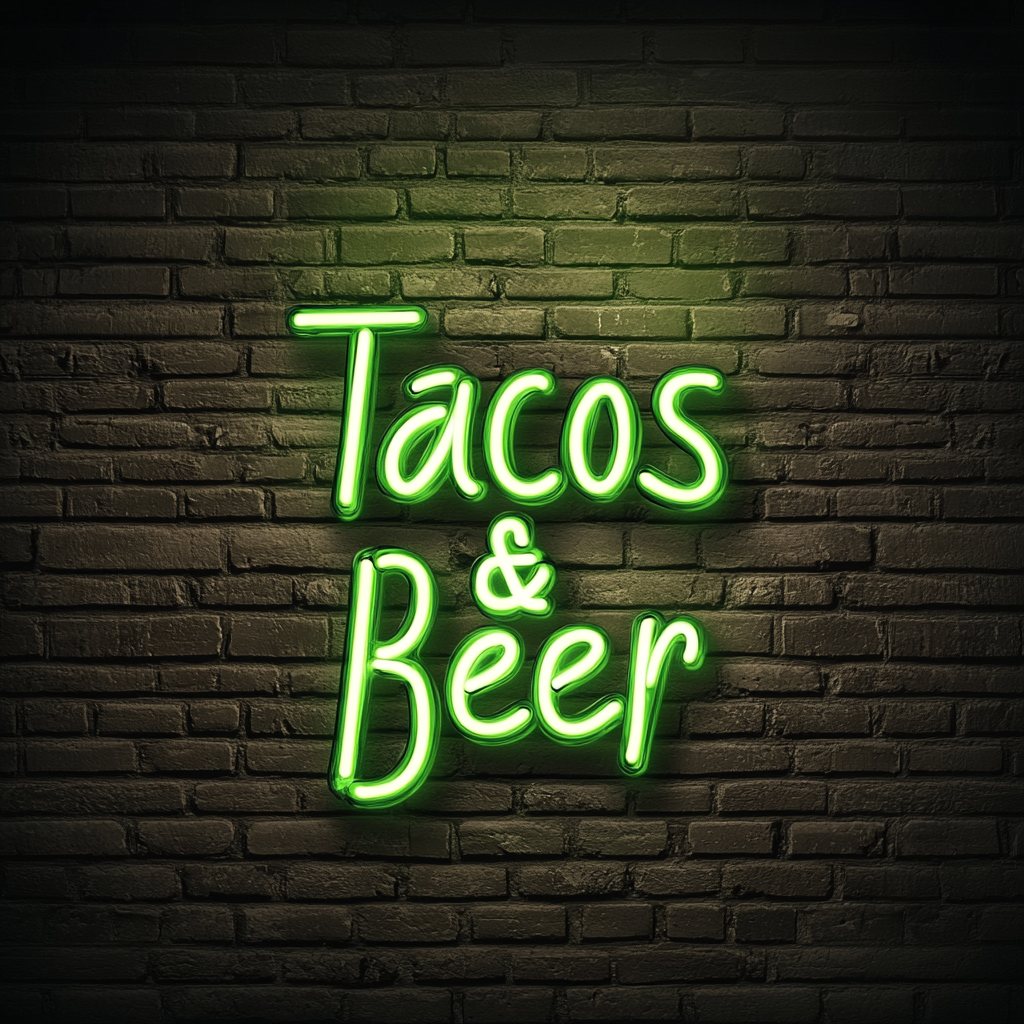 Tacos & Beer - Green Neon Sign, 18 Inches