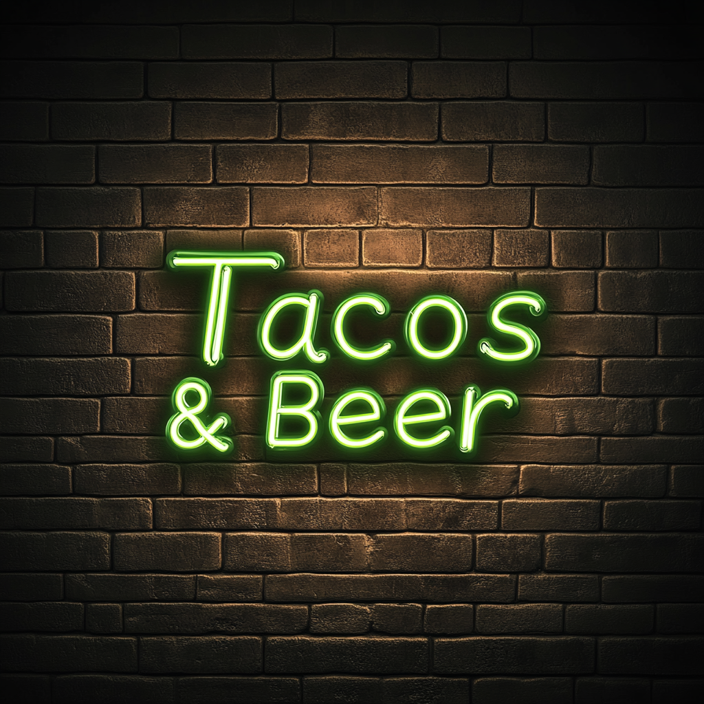 Tacos & Beer - Green Neon Sign, 18 Inches