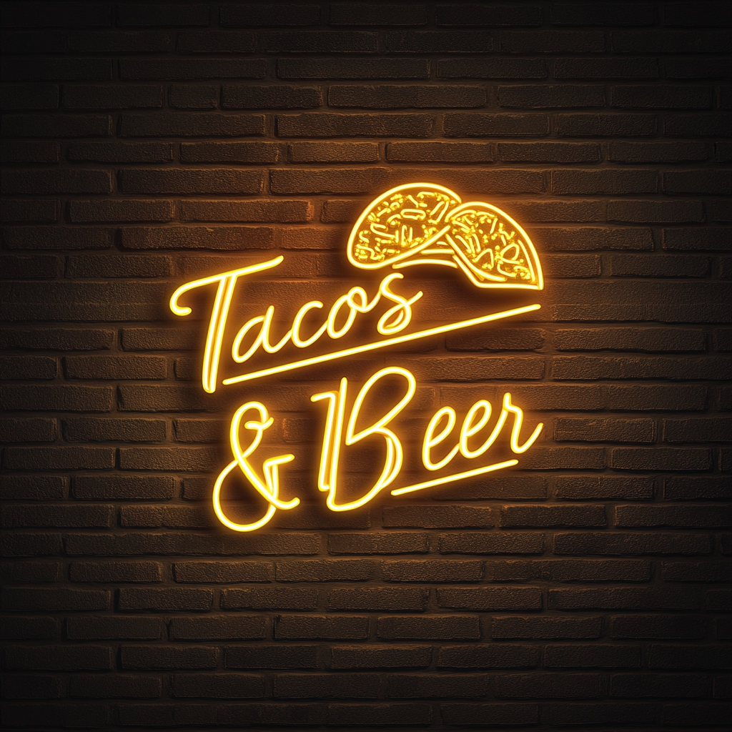 Tacos & Beer - Yellow Neon Sign, 24 Inches