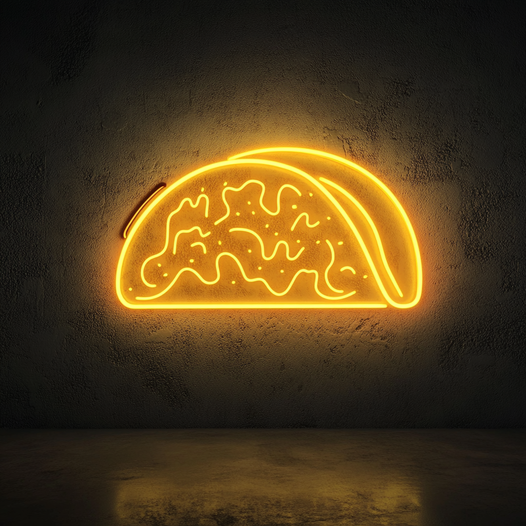 Taco with Cheese - Yellow Neon Sign, 18 Inches