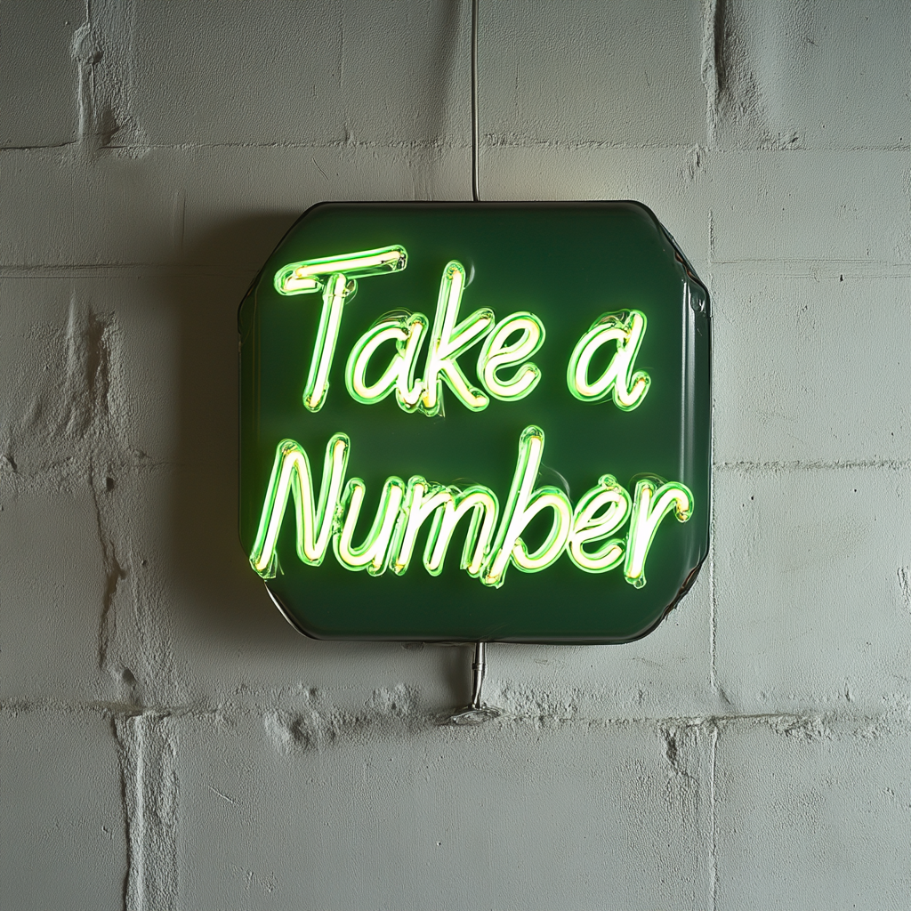 Take a Number - Green Neon Sign, 18 Inches