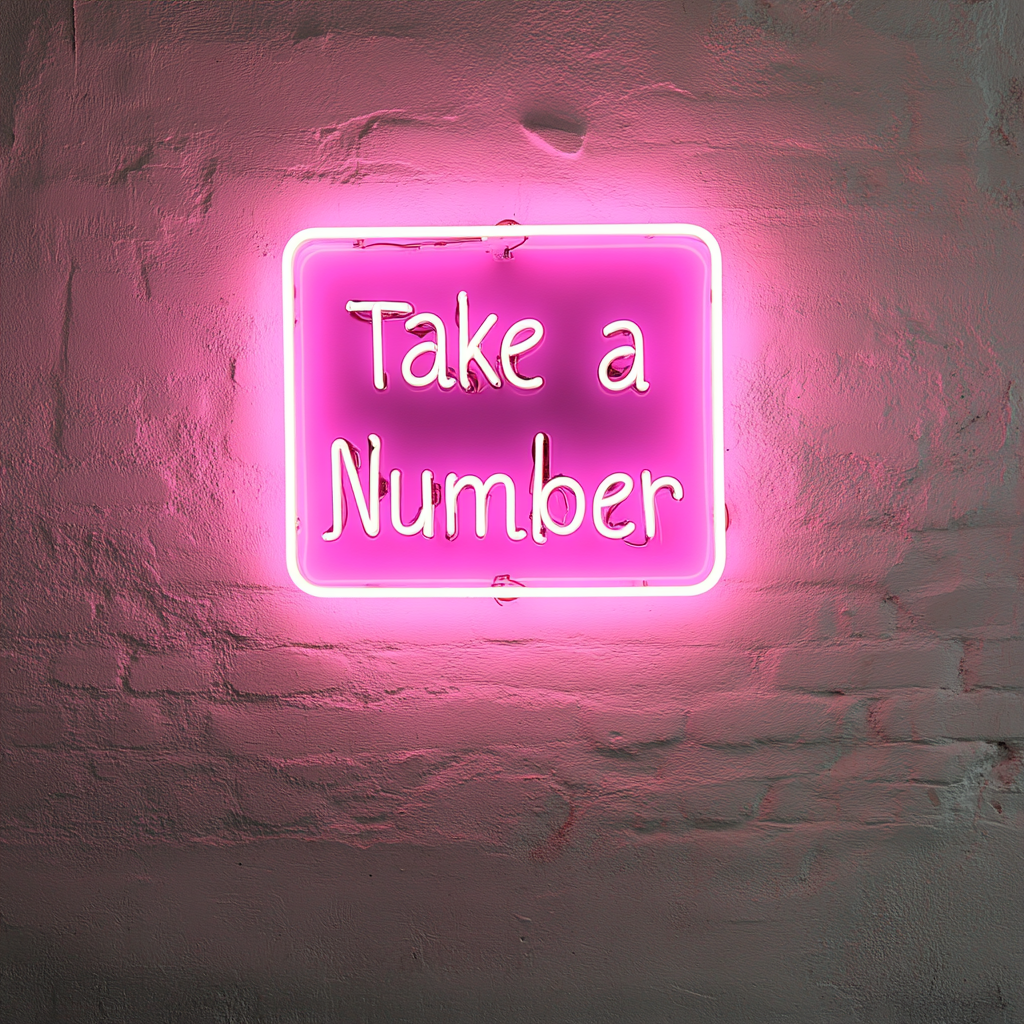 Take a Number - Pink Neon Sign, 18 Inches