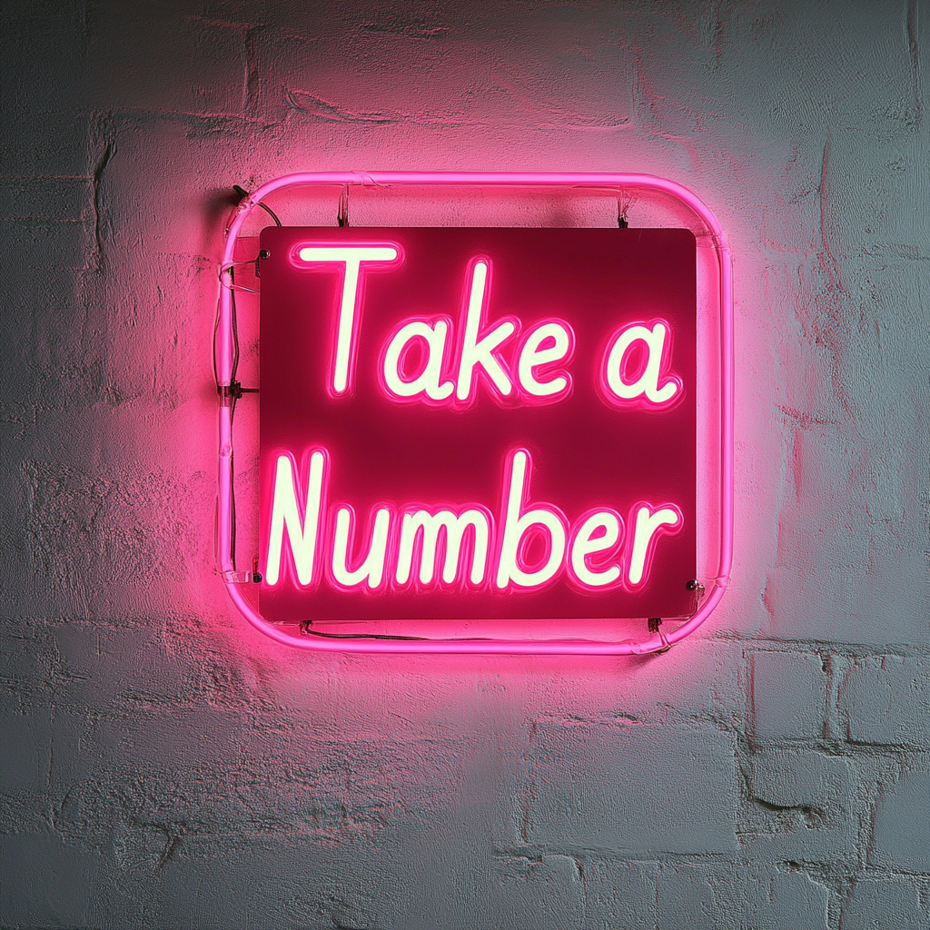 Take a Number - Pink Neon Sign, 18 Inches