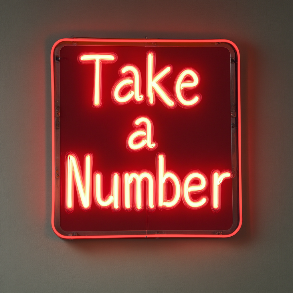 Take a Number - Red Neon Sign, 24 Inches