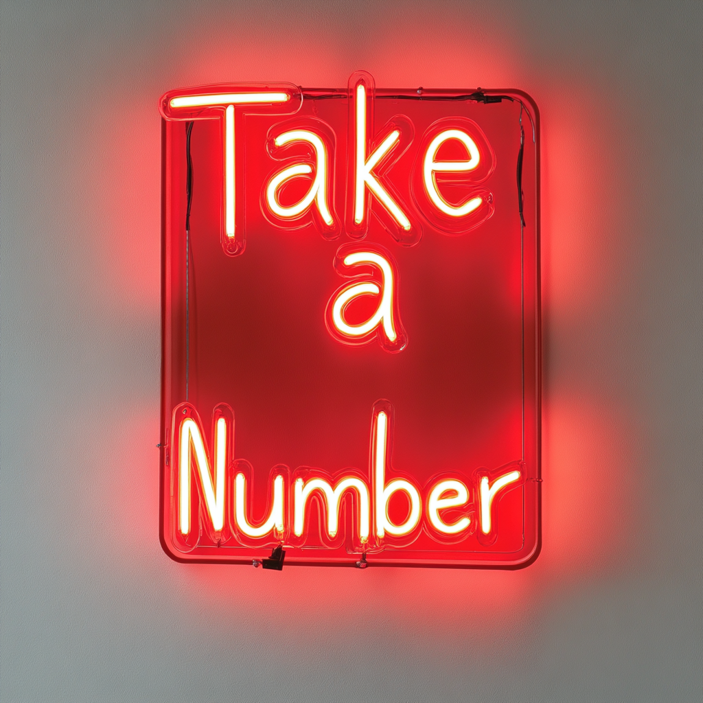 Take a Number - Red Neon Sign, 24 Inches
