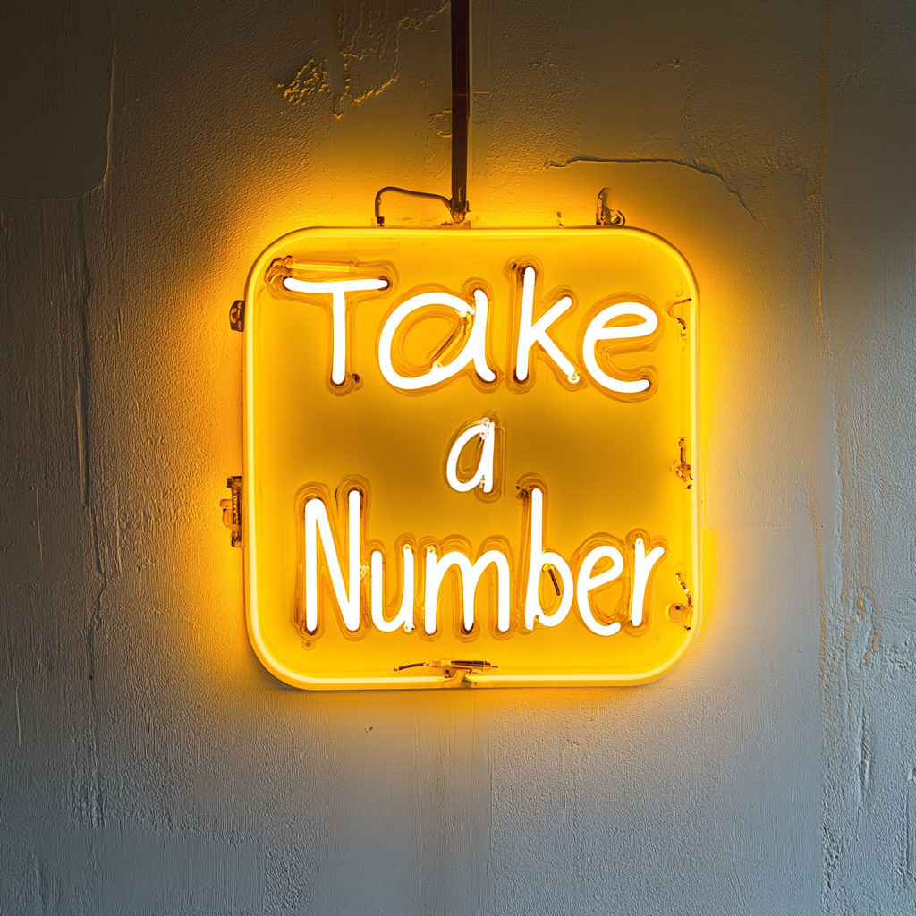 Take a Number - Yellow Neon Sign, 24 Inches