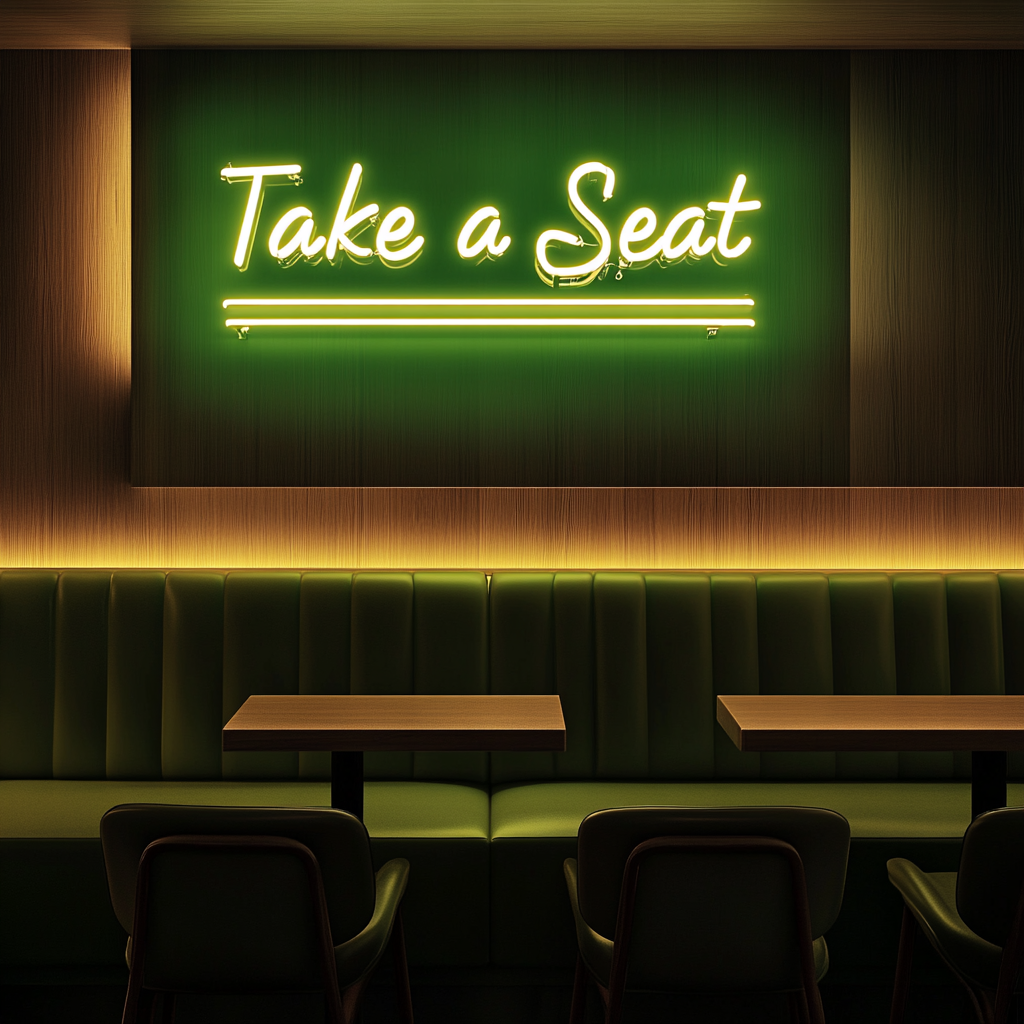 "Take a Seat" - Green Neon Sign, 24 Inches