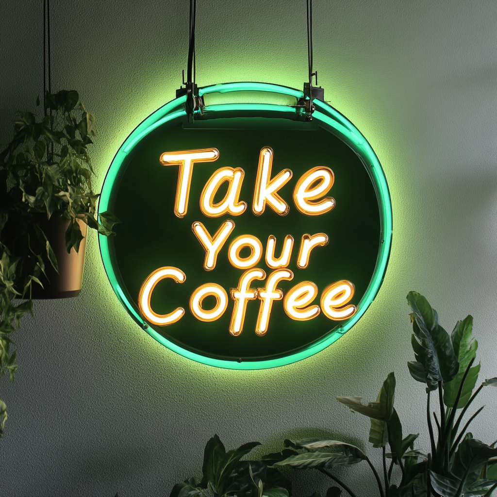 "Take Your Coffee" - Green Neon Sign, 24 Inches