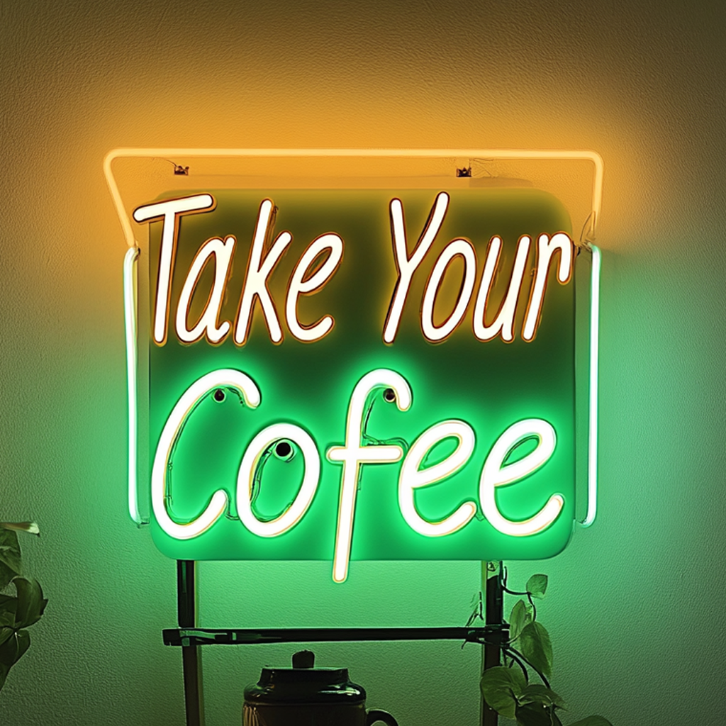 "Take Your Coffee" - Green Neon Sign, 24 Inches