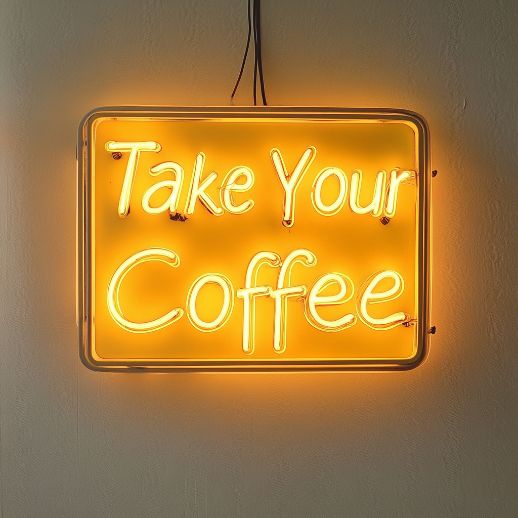 "Take Your Coffee" - Yellow Neon Sign, 24 Inches