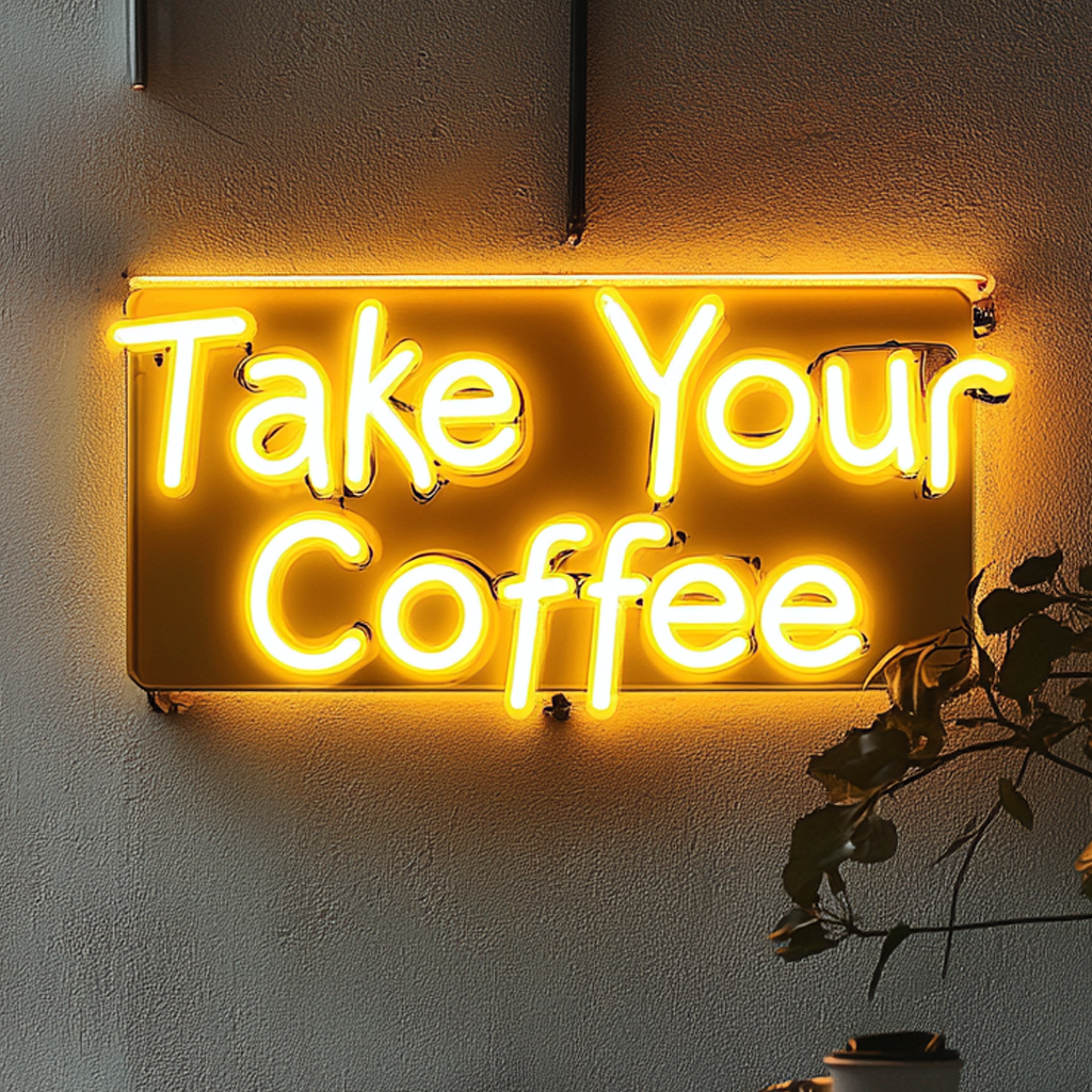 "Take Your Coffee" - Yellow Neon Sign, 24 Inches