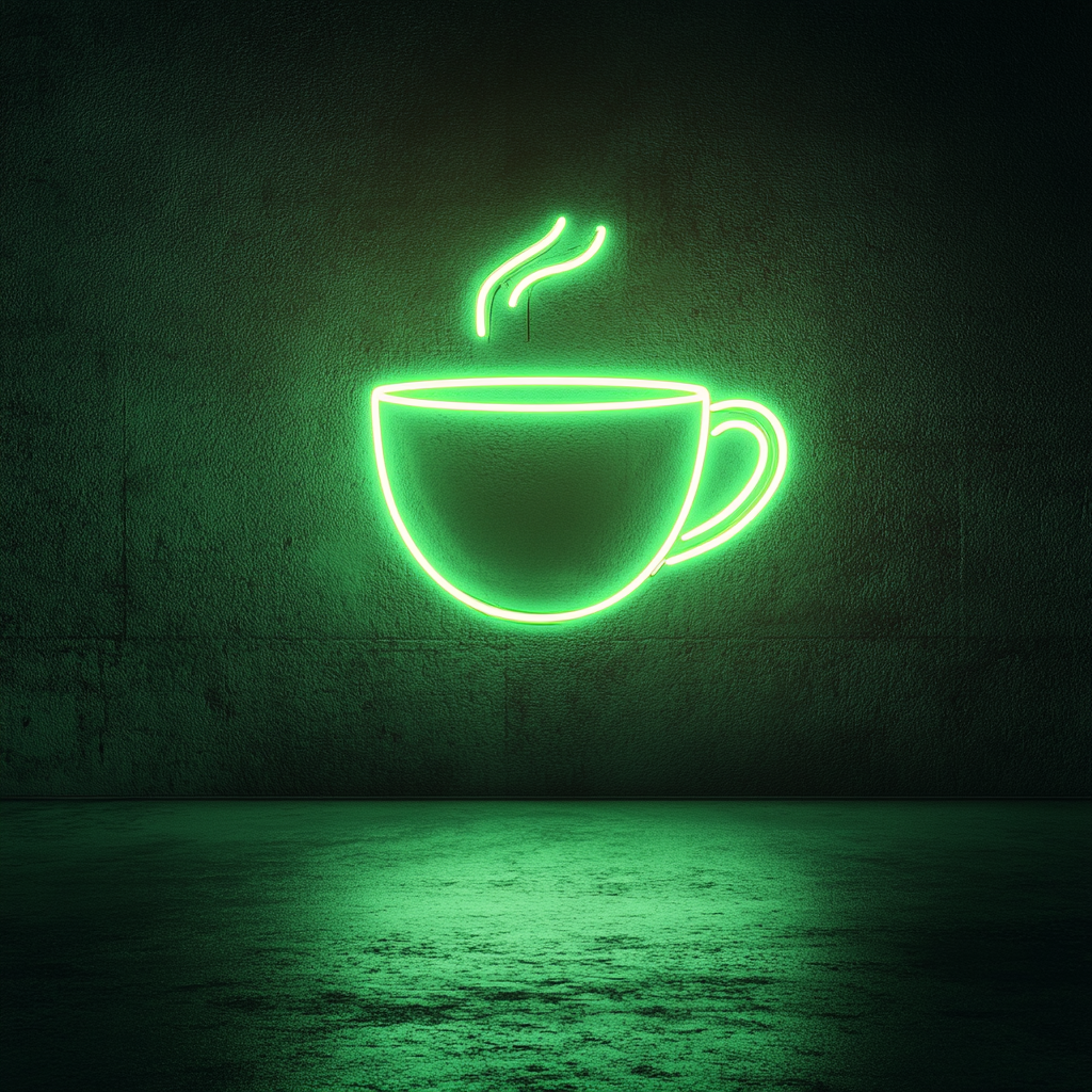 Tea Cup - Green Neon Sign, 18 Inches