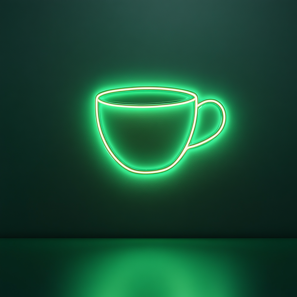 Tea Cup - Green Neon Sign, 18 Inches