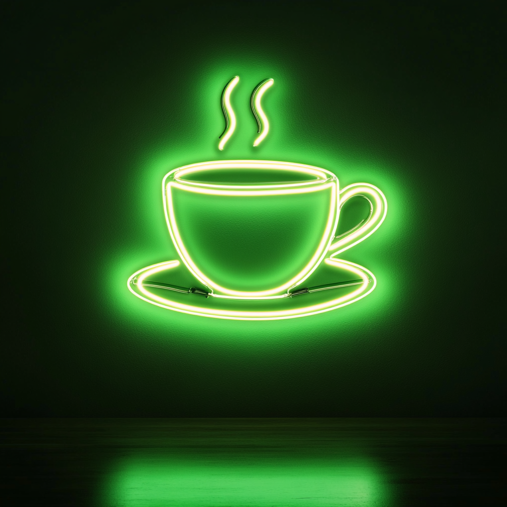 Teacup with Saucer - Green Neon Sign, 24 Inches