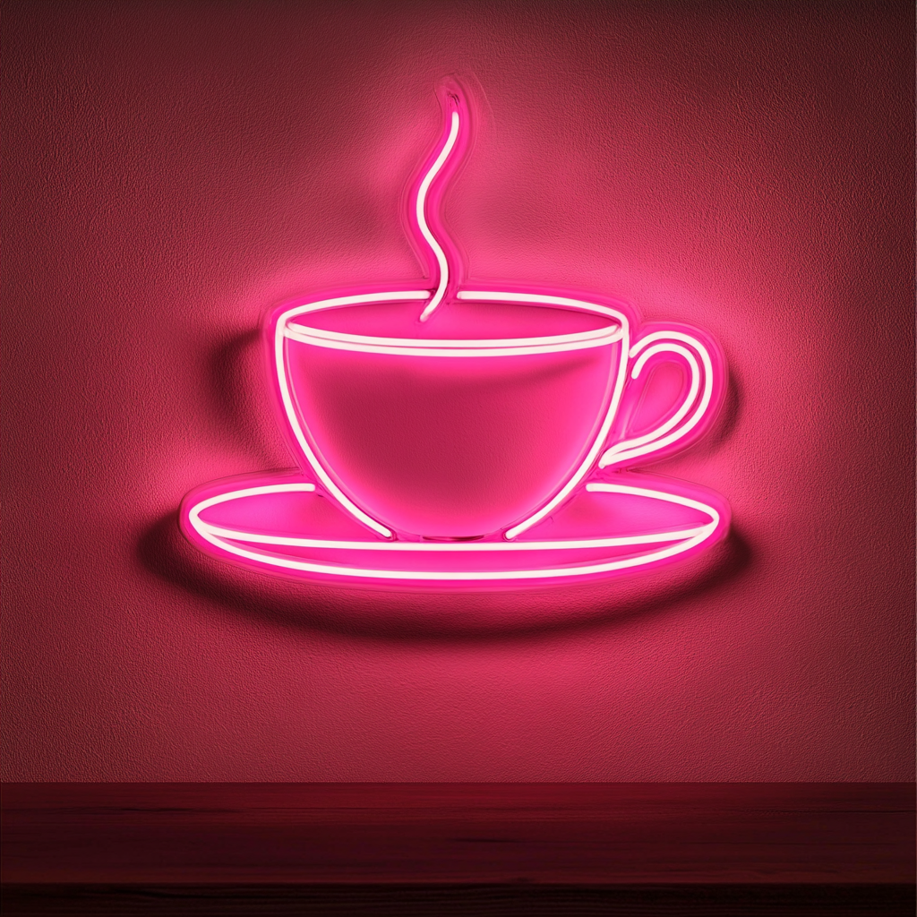 Teacup with Saucer - Pink Neon Sign, 24 Inches