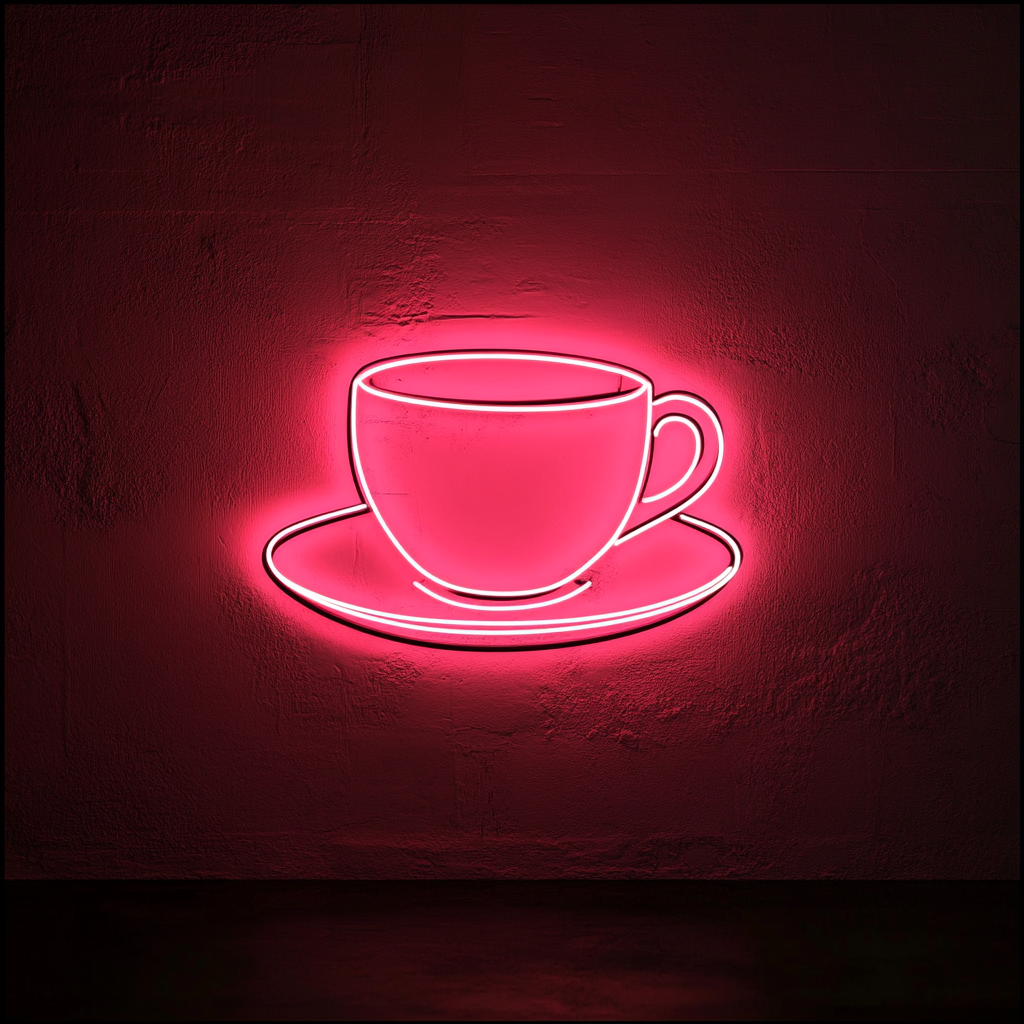 Teacup with Saucer - Pink Neon Sign, 18 Inches