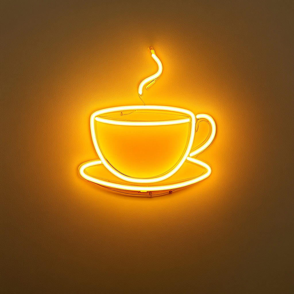 Teacup with Saucer - Yellow Neon Sign, 18 Inches