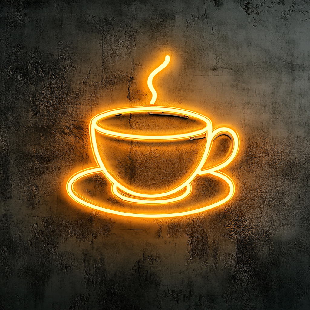 Teacup with Saucer - Yellow Neon Sign, 24 Inches